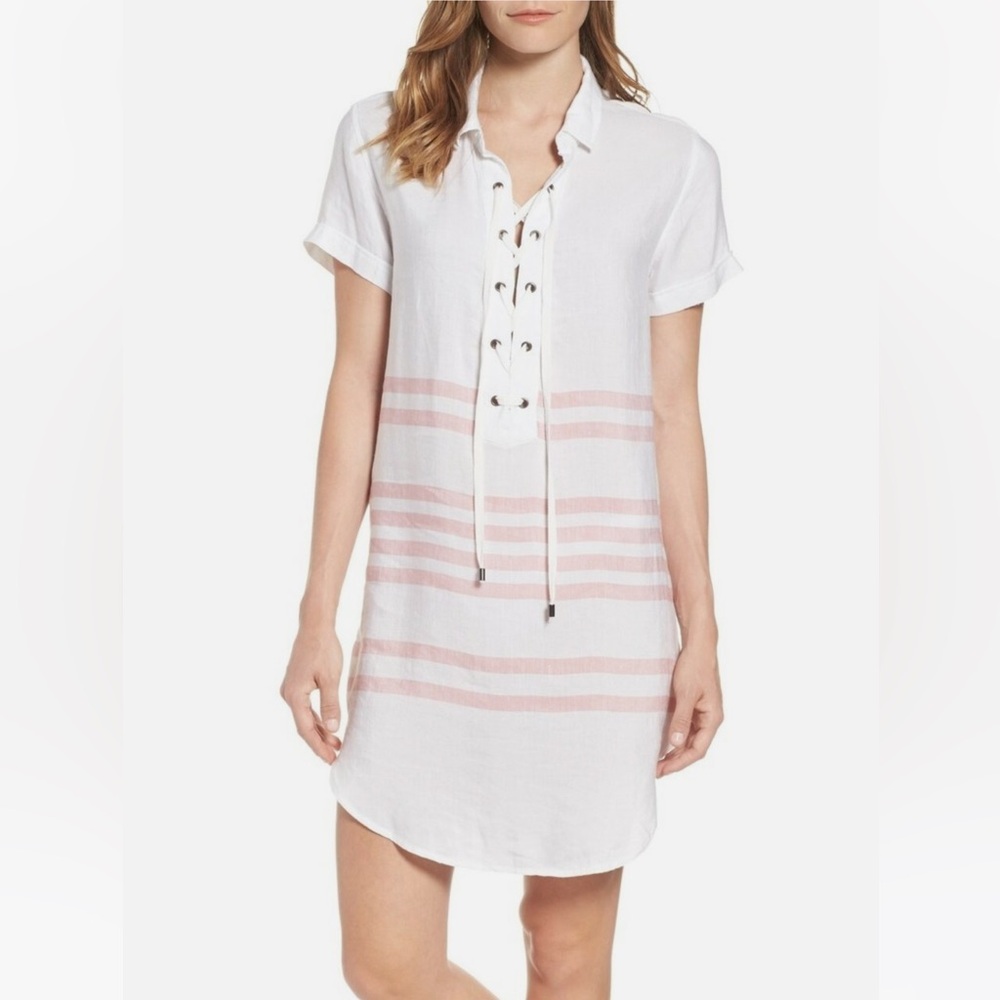 Rails Rocky Astoria Stripe lace up shirt dress pink white linen